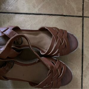 Women's Brown Sandals. GH Bass. Wedge style. Pre owned condition. Size 6